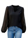 Notched Balloon Sleeve Blouse