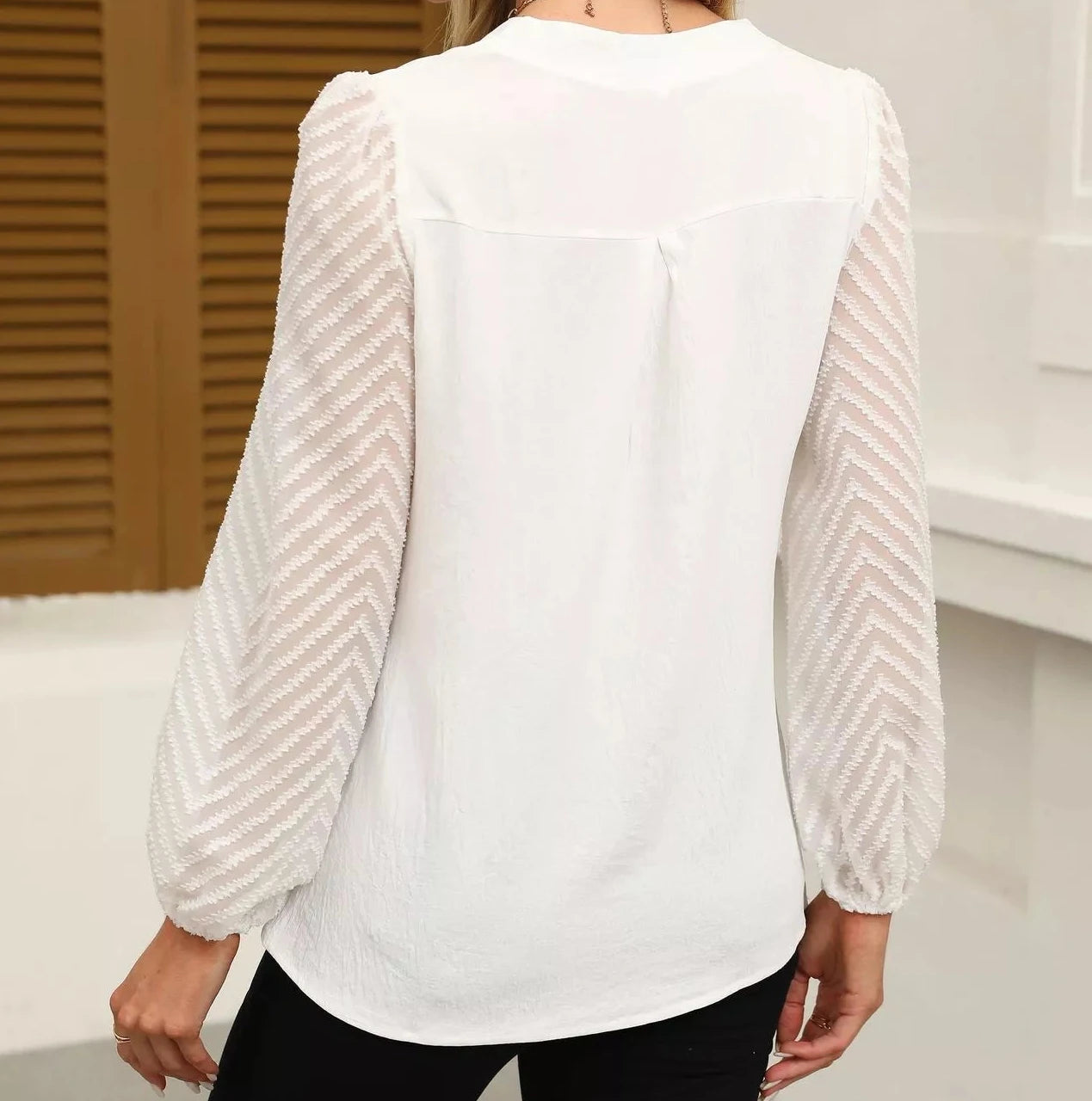 Notched Balloon Sleeve Blouse